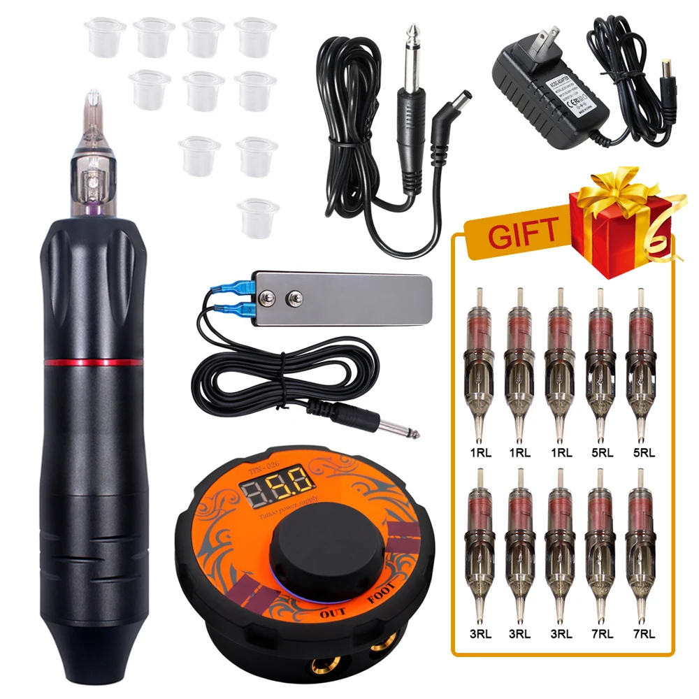 Máquina de Tatuagem Arte do Corpo Completa Profissional Tatuagem Rotativa Caneta Máquina Conjunto Permanente Maquiagem Cartucho Agulha Kit 2 High Quality Beleza e saúde
