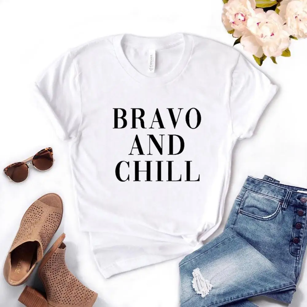 Футболка женская с принтом bravo and chill 6 цветов | Женская одежда