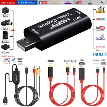 

HDMI 1080P to USB 2.0 Video Capture Card HD Recorder Game/Video Live Facebook Streaming For iPhone Samsung PS4 DV Camera Switch