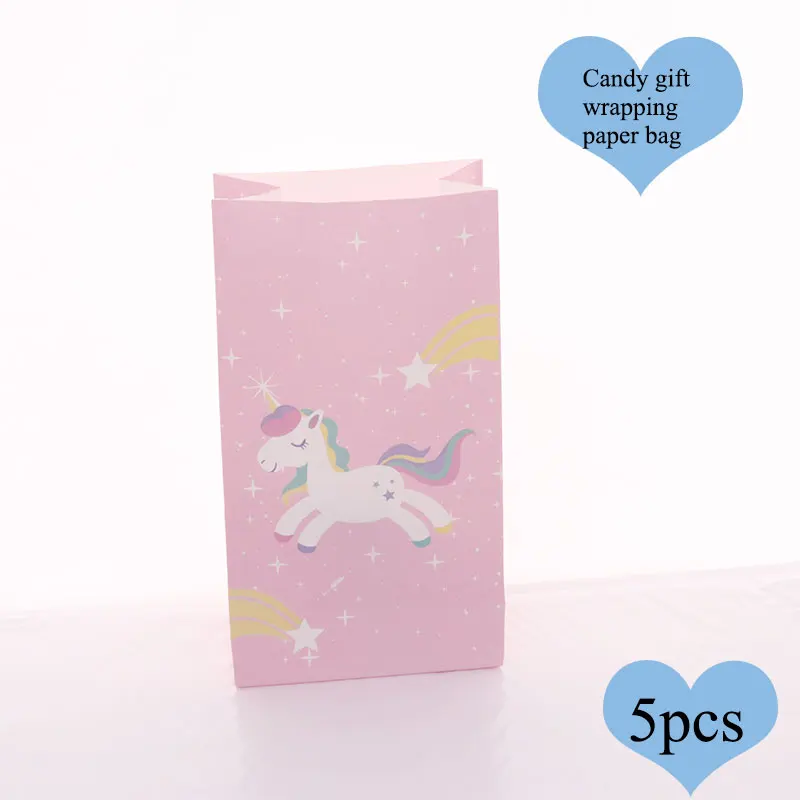 Бумажный подарочный пакет с единорогом на день рождения, вечерние подарочные упаковочные бумажные пакеты с единорогом, коробка для конфет с попкорном для детского дня рождения - Цвет: gift bag5pcs