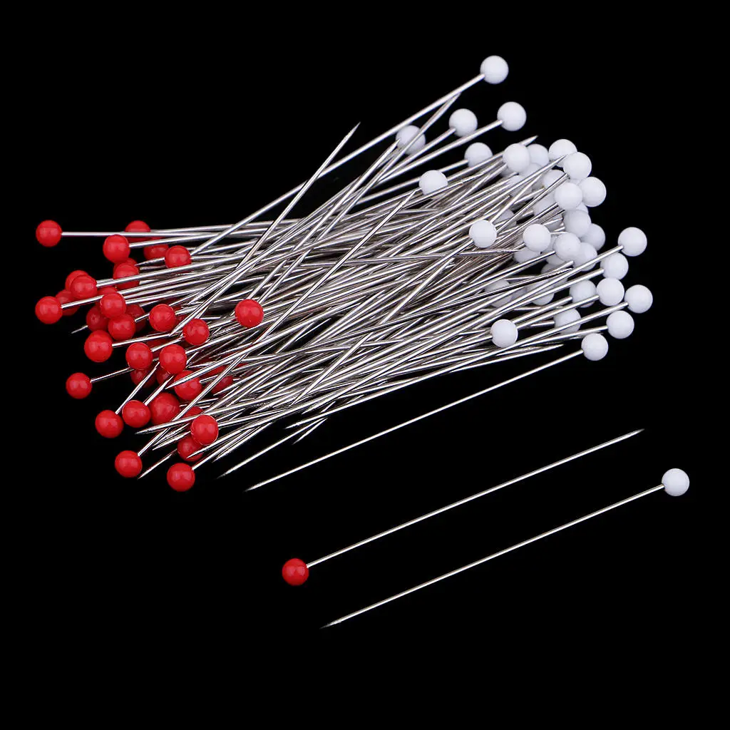 100 Piece Red White Sewing Pins Ball Glass Head Straight Quilting For Dressmaker Jewelry Making Decoration with Box | Дом и сад