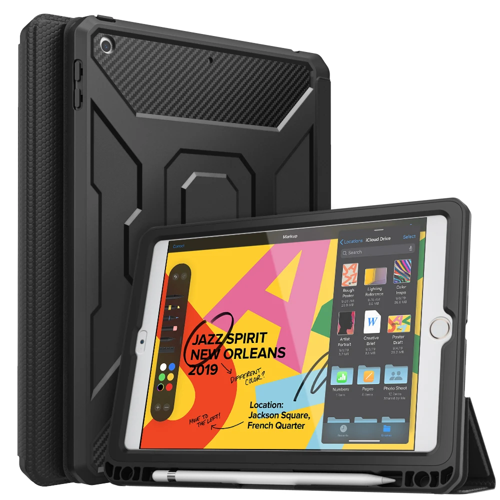 Capa para Ipad Protetor de Tela Capa à Prova de Choque de Corpo Capa de Suporte de Concha Novo Case Ipad 7th Gen Embutido] Inteiro Inteligente Trifold 10.2 –
