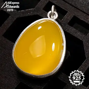 

S925 Sterling Silver Israel Amber Heart Shaped Artisan Baltic Pendants health rich lithuania Chalcedony Yellow