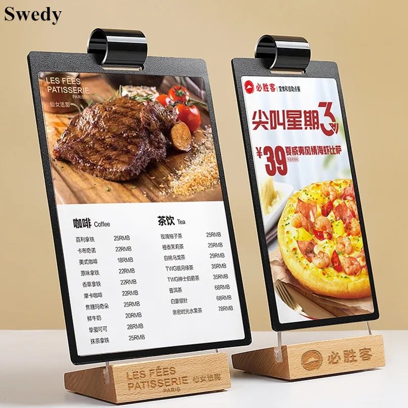 A5 148x210mm Double Sided Page Turning Wood Sign Holder Stand Table Restaurant Menu Paper Holder Poster Frame Display Stand a6 page turning acrylic sign holder poster menu holder display stand restaurant hotel promotions photo documents holder frame