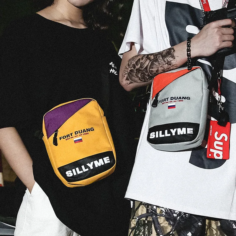 

Korean-style Trend Contrast Color Shoulder Bag Men And Women Fashion Oblique Street Hip Hop Cool Backpack Casual Messenger Bag B