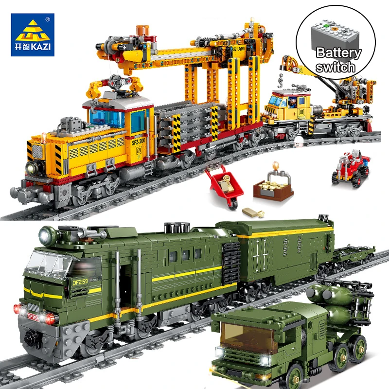 

KAZI City Electric Train Series Building Blocks Railway Track Laying Machine Intercontinental Ballistic Missile Train Model Toy