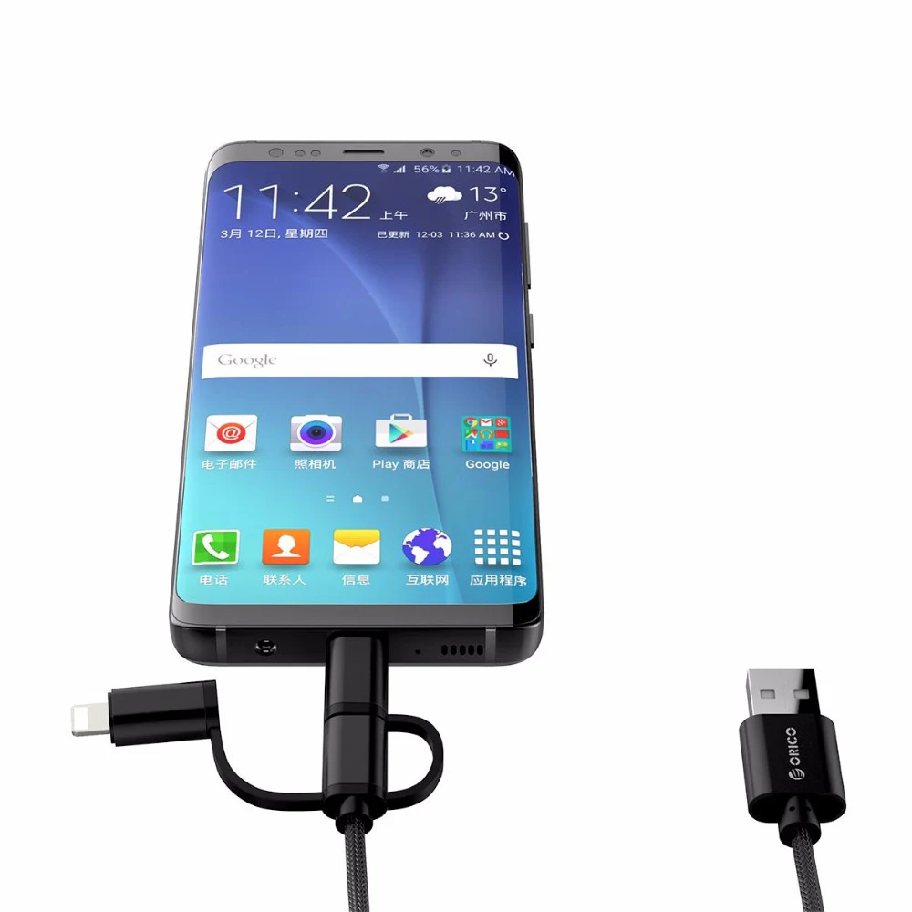 ORICO 3 IN 1 Type C Micro USB C Cable For iPhone 8 X 7 6 6S Plus iOS 10 9 8 Samsung Nokia USB Fast Charging Nylon Cables Cord (9)