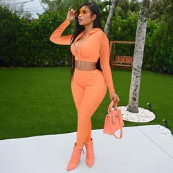 Women Solid 2 Piece Set Zipper Crop Top High Waist Sport Pants Workout Clothes Jogging Sweat Suits Fitness Sportwear Streetwear