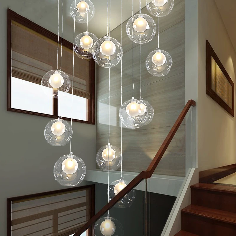 Скандинавский светодиодный подвесной светильник из Пузырькового стекла, современная лестница, подвесной светильник для дома, гостиной, кухни, подвесной светильник, художественный светильник