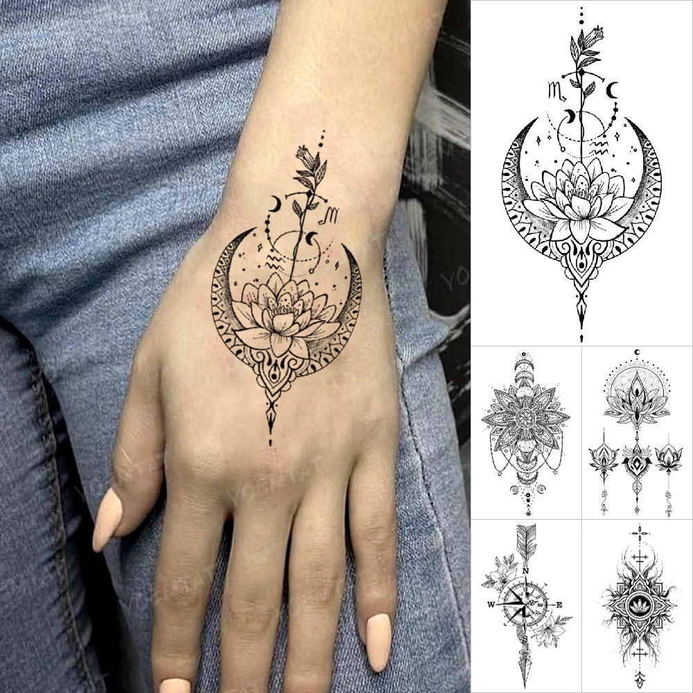 Lotus Plant Waterproof Temporary Tattoo Sticker Moon Arrow Hand Fake Tattoo  Child Body Art Man Woman|Temporary Tattoos| - AliExpress