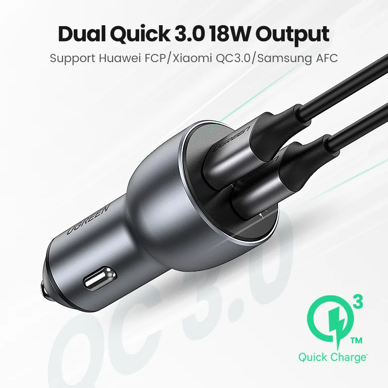 UGREEN Car Charger Fast USB Charger Quick 3.0 Charge QC3.0 For Redmi Note 10 Xiaomi iPhone Samsung