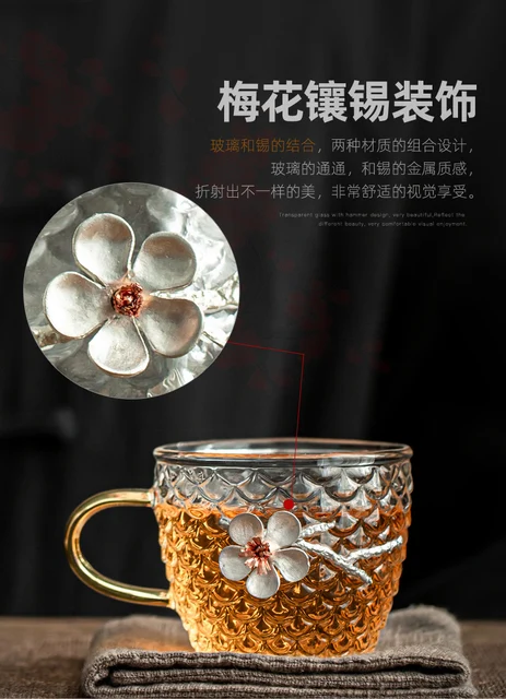 2 Pieces Pack 130ml Clear Tea Cups Fish Scale Heat Resistant Small Glass  Tea Cups Mugs With Tin Flower Decor - Glass - AliExpress