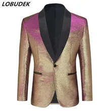 Модный мужской свадебный костюм для жениха, пиджак на одной пуговице, пиджак для выпускного вечера, вечерний смокинг, костюм для певицы, Формальное тонкое пальто