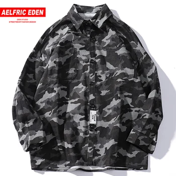 

Aelfric Eden Camouflage Military Mens Shirts 2019 Autumn Harajuku Hip Hop Casual Cotton Male Tops Outwear Streetwear Long Sleeve