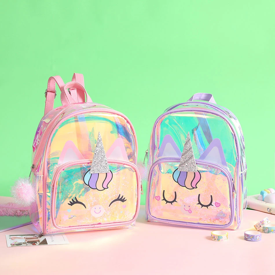 Mochila transparente de unicornio para niños, de animados de Tpu morral, mochilas coloridas con láser para niñas, Bolsa Escolar para salir de primavera, 2021|Mochilas - AliExpress