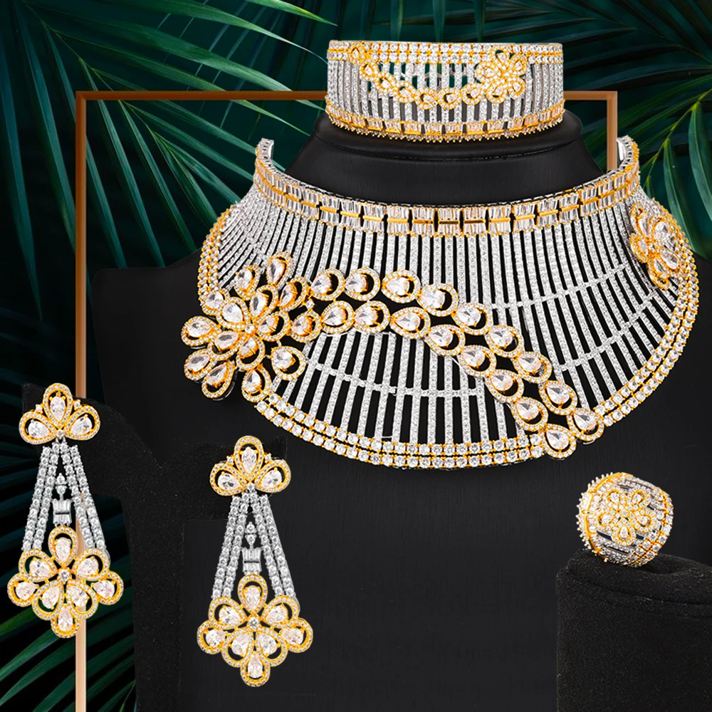 

GODKI 4PCS Luxury Waterdrop Big Statement Chokers Jewelry set For Women Wedding African Cubic Zircon CZ Dubai Bridal Jewelry