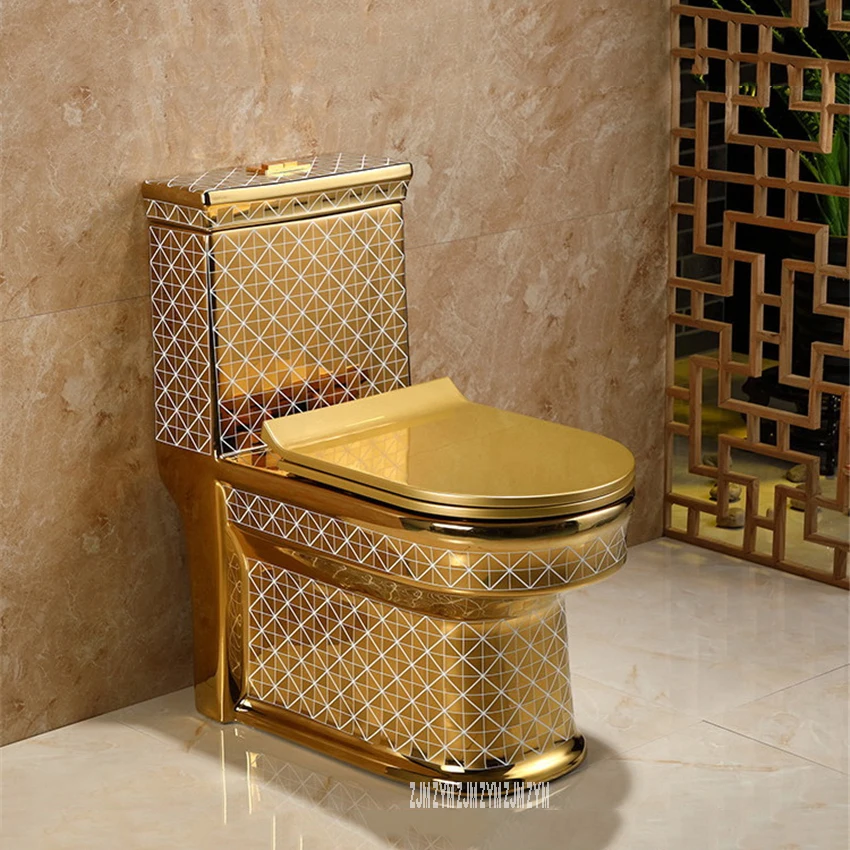 

Ceramic One Piece Toilet Creative Bathroom Seat Toilet Super Cyclone Type Luxury Flush Toilet Water Closet Gold Closestool
