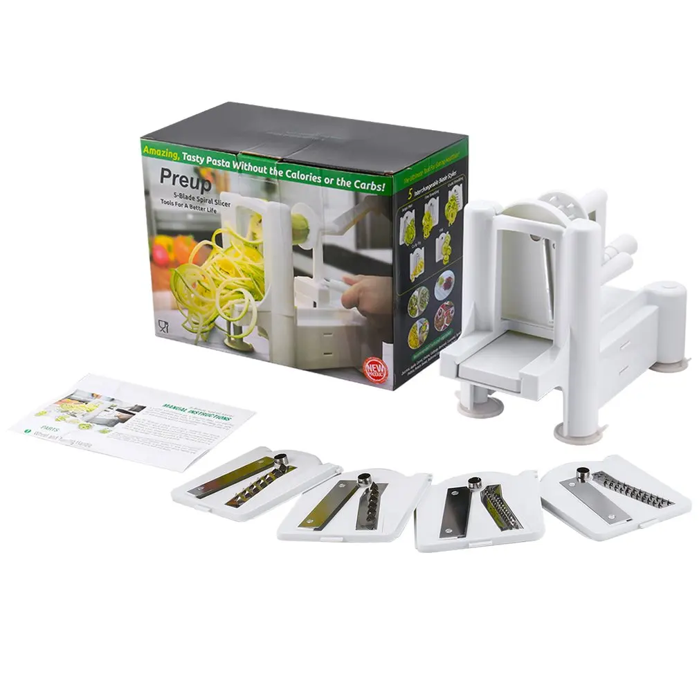 

Multifunction 5-Blade Slicer Vegetable Spiral Cutter Fruit Chopper Manual Spiralizer Knife Home Use Kitchen Cooking Tools