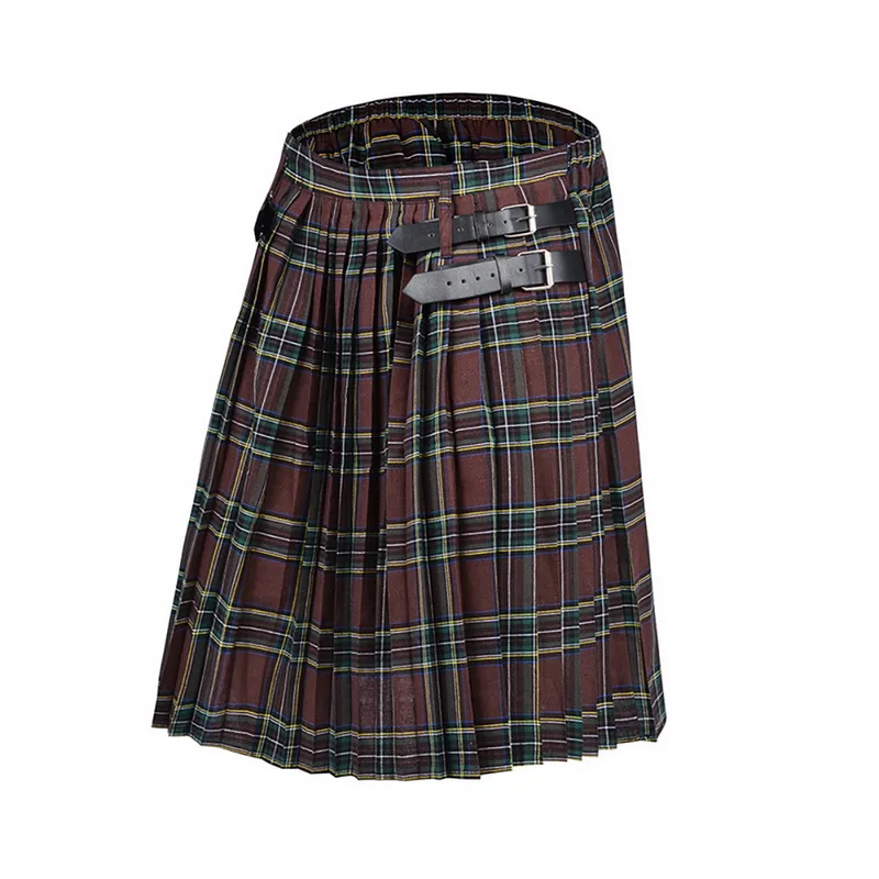 Aisputent шотландский мужской килт традиционный Клетчатый Ремень Плиссированные цепи двусторонние коричневые готические панк шотландские клетчатые брюки юбки