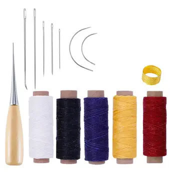

Jiwuo 15pcs Sewing Needle Awl Thimble Leather Craft Stitching Waxed Thread Sewing Leathercraft Shoe Repair Sewing Accessories
