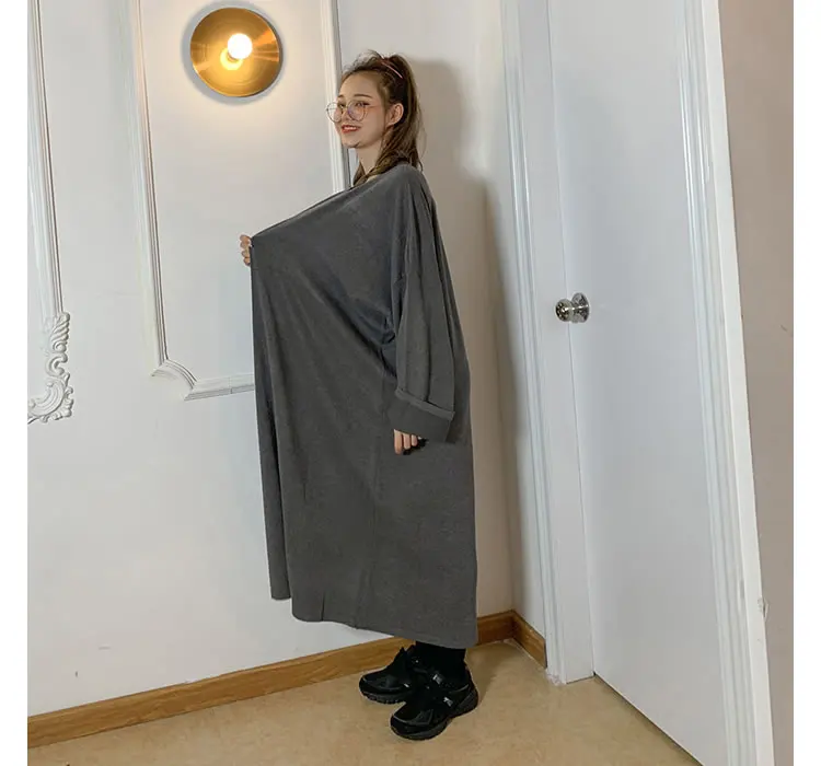 XITAO винтажное простое трикотажное платье размера плюс, женская одежда, модный Свободный пуловер, длинный рукав, более размера d, элегантное платье GCC2718