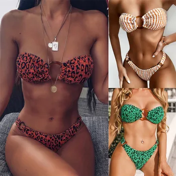 

KUKAKEY Solid Sexy Women Bikini Set Off Shoulder Wrapped Chest Bandage Push Up Swimwear Bathing Suit Swimsuit Beachwear