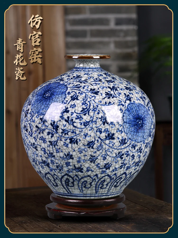 

Jingdezhen Ceramic Vase Antique Imitation Chinese Style Home Living Room Flower Arrangement Blue and White Porcelain Vase