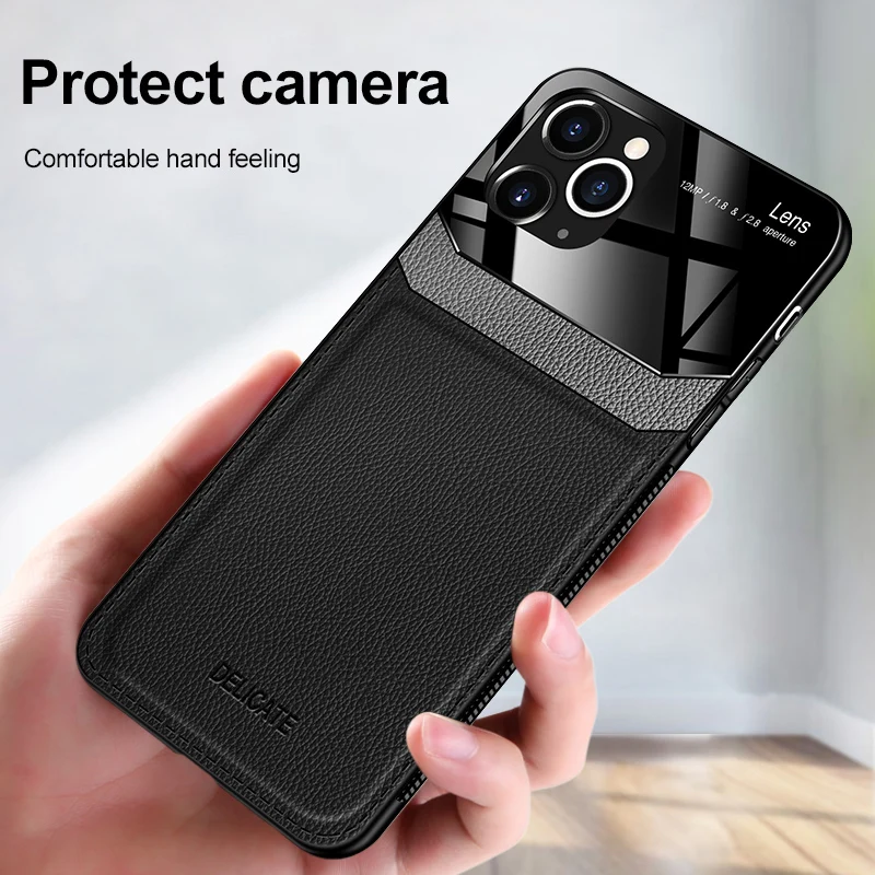 Solid leather phone case For iphone 11 12 13 14 pro max plain iphone cover  for men black cases