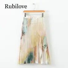 Rubilove европейский стиль летние юбки женские галстук-краситель печатная юбка в складку Женская эластичная миди-юбка с высокой талией