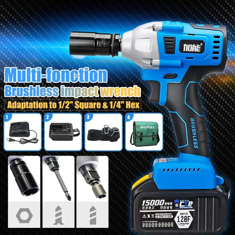 

100-240V AC Cordless Electric Wrench Max Torque 340 Nm Electric impact Wrench 1/2 Square & 1/4 Hex Driver Hand Drill Power Tools