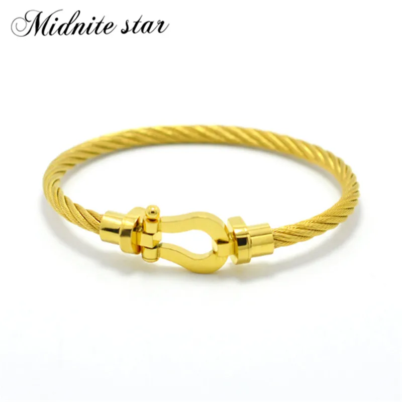 

2019 Two Size Lovers stainless steel U Bracelet Magnet Buckle Cable Wire Bracelet designer Gold colors jewelry brand