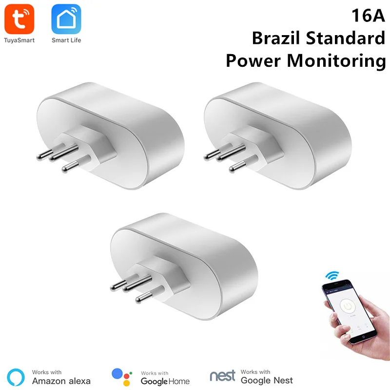  3 Piece Tuya Smart WiFi Socket Brazil Standard 16A Smart Outlet 85-220V Voice Control Via Alexa Goo - 33027818233