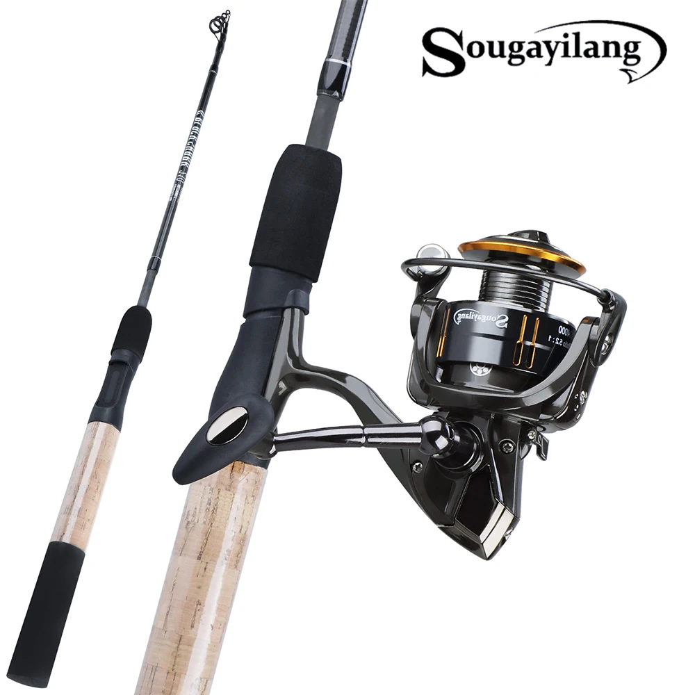 

Sougayilang 2.1M Carbon Spinning Fishing Rod Combo 2 Section Portable Fishing Rod and 13+1BB 5.2:1Gear Ratio Fishing Reel Sets