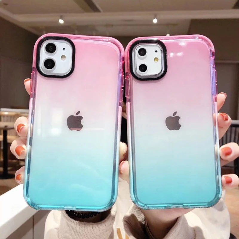Прозрачный градиентный противоударный чехол для телефона iPhone 12 11 Pro Max XR XS X 8 7 Plus