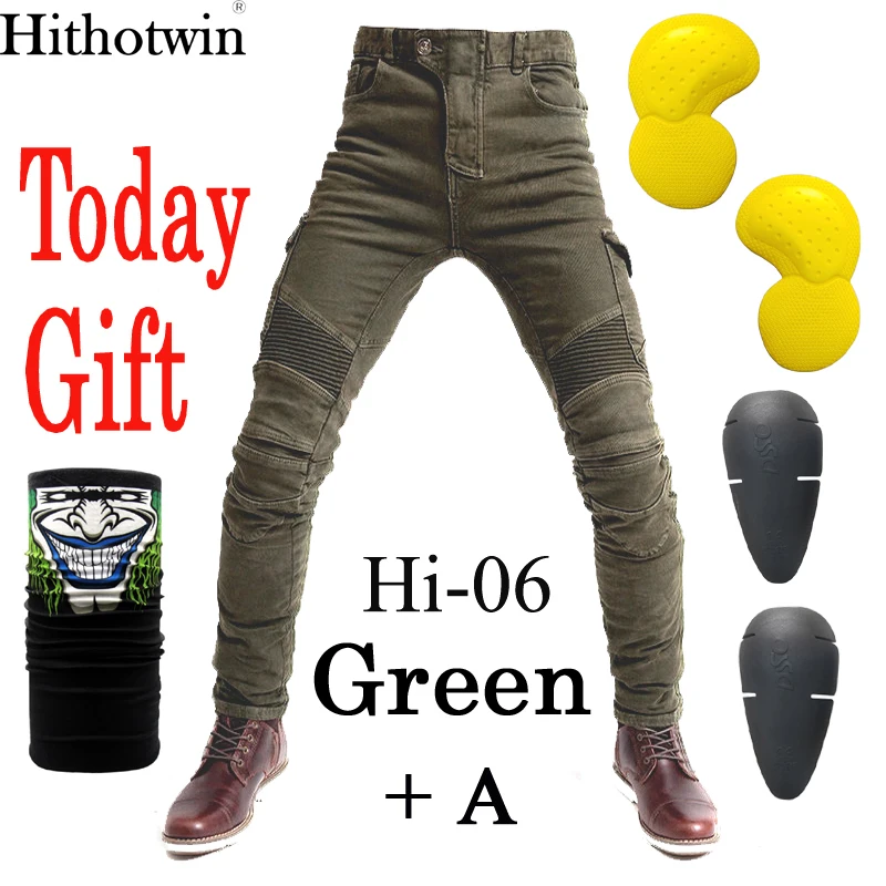 Hi-06 Green AH Мотоциклетные джинсы, Pantalones Motocicleta Hombre, джинсы с перьями, стандартная версия, брюки для езды на автомобиле, мужские мотоциклетные штаны - Цвет: Hi-06 Green AH
