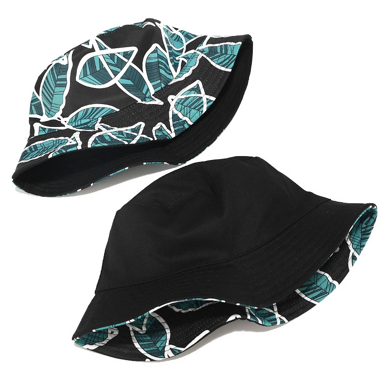 Tropical Leaf Wind Fisherman Hat Unisex Outdoor Sun Protection Sun Visor Double Sided Cap Hat Sun Hat Black