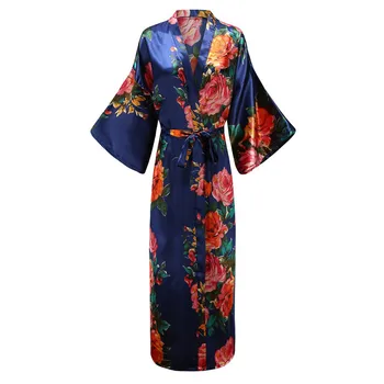 

Sexy Lady Homewear Nightgown Silky Sleepwear Nightwear Satin Print Flower Kimono Bathrobe Gown Home Clothes Intimate Lingerie