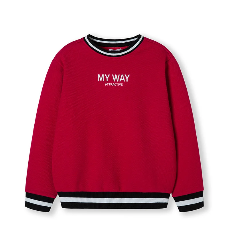 Balabala Children clothing sweater boys autumn and winter models big sweaters cotton plus velvet round neck ocean tide - Цвет: Chinese Red