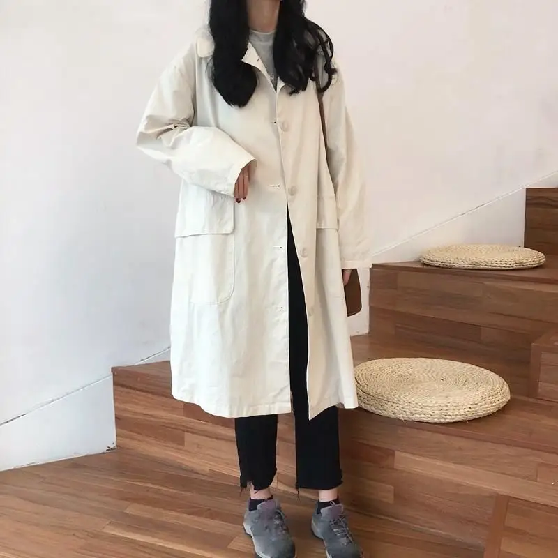 2019 Spring Fall Women Korea Single Breasted Thin Long Trench Coat ...