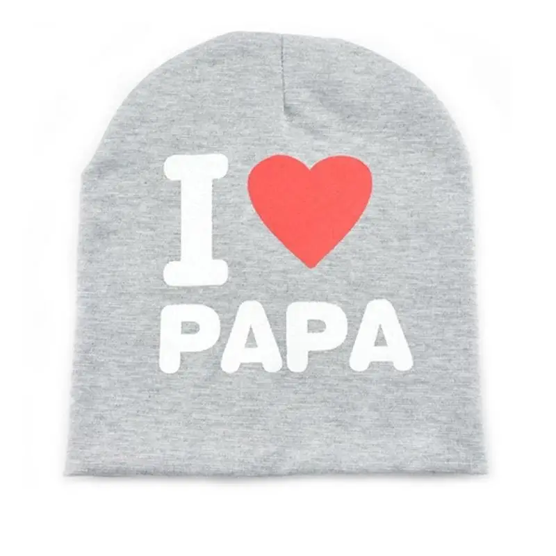 Новинка; милая Весенняя шляпа для младенцев с надписью «i love papa mama»; вязаная теплая хлопковая Шапка-бини для маленьких мальчиков и девочек - Цвет: gray