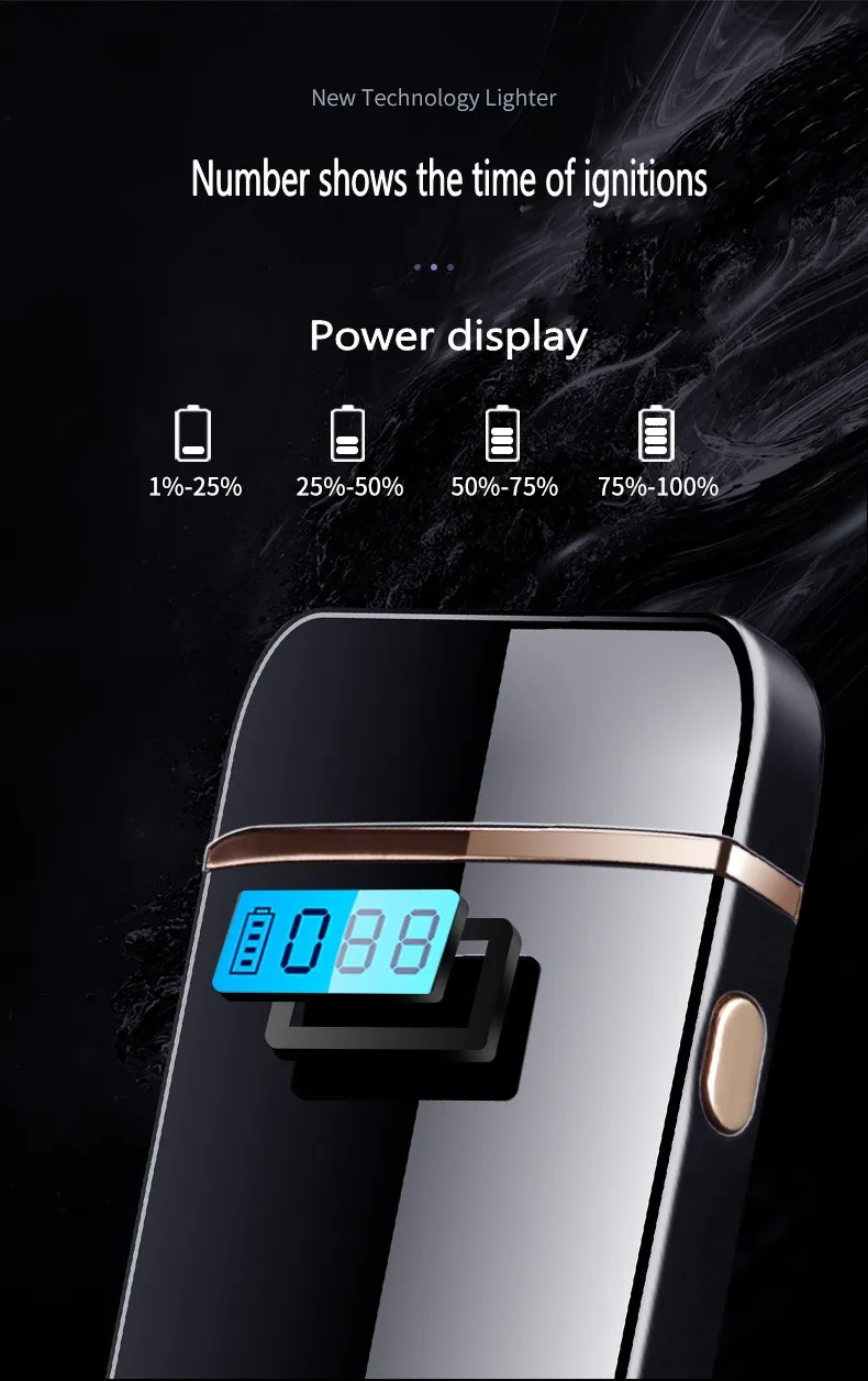 Креативная электрическая зажигалка с цифровым дисплеем, Электронные USB зажигалки, перезаряжаемая двойная дуговая плазменная зажигалка, гаджеты для мужчин