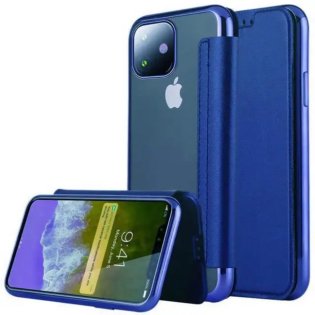 Thời Trang Mạ Điện Slim Book Flip Case Cho iPhone X XR XS Max 5 5S SE 6 6S 7 8 8 Plus 11 Pro Max Khe Cắm Thẻ Đứng Bao Da Clear apple charging case Cases For iPhone