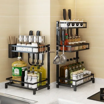 

Stainless steel kitchen seasoning rack wall mounted storage rack seasoning floor multi-layer knife kitchen organizer