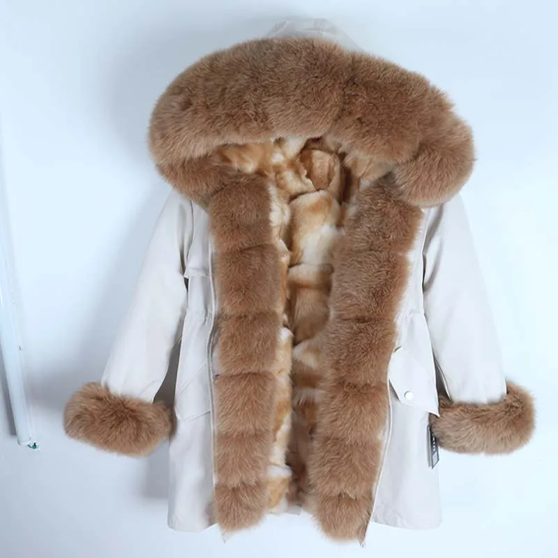 

2019 winter loose outwear thick warm casual jacket natural fur collar with red fox fur liner parka fashion new real fur coat