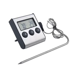 Digital BBQ Cooking Oven Thermometer Meat Kitchen Food Temperature Meter for Grill Timer Function With Stainless Steel Probe