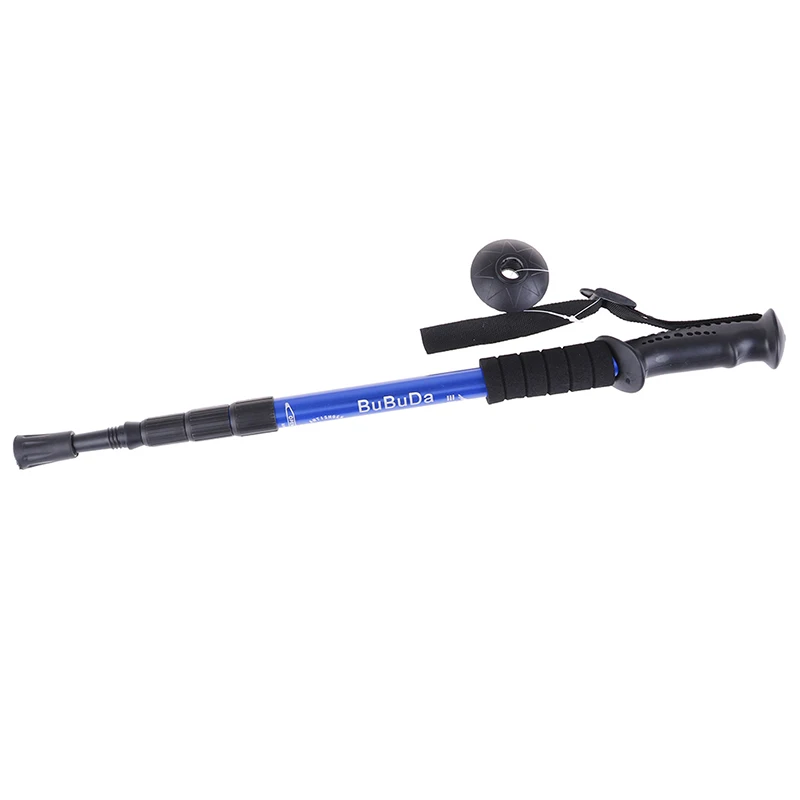 Синий Anti Shock Mountaineering Hiking Walking Trekking Trail Poles Stick Adjustable Canes 4-Sections Walking Sticks - Цвет: Синий