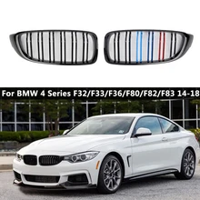 Pair Front Kidney Sport Grille Racing Grill Double Slat For BMW F32 F33 F36 F82 420i 428i 435i M4 2014 2018 Gloss Black M Color