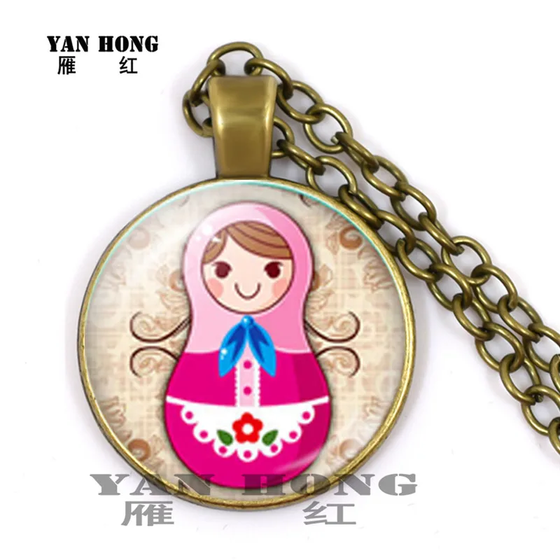 

Russian Doll alloy necklace round glass cute trend fashion accessories necessary for teenagers