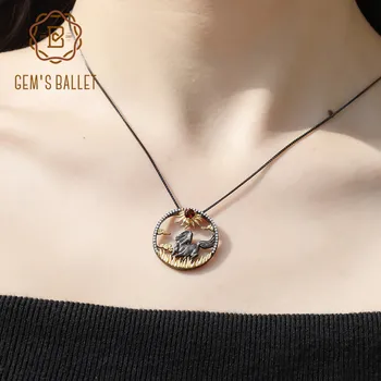 

GEM'S BALLET Natural Red Garnet Gemstone Pendant Necklace 925 Sterling Silver Black Horse Chinese Zodiac Jewelry For Women