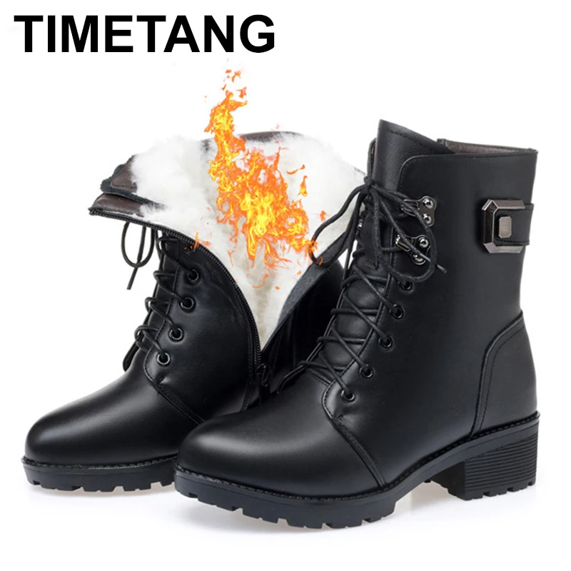 TIMETANG2020; Новое поступление; Шерстяные зимние ботинки; Женская зимняя обувь из натуральной кожи; Женские ботильоны на платформе с квадратным каблуком и круглым носком на молнии|Зимние сапоги| | АлиЭкспресс